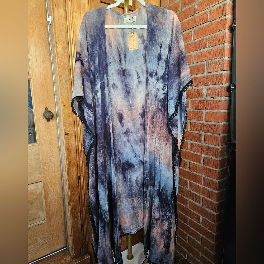 Boho Tie-Dye Kimono Cover-Up in Purple and Pink